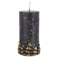Świece - Parafinowa Ozdobna Świeca Dekoracyjna Czarna z Złote Choinki 14cm - FI7 - miniaturka - grafika 1