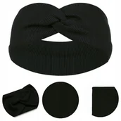 Ozdoby do włosów - OPASKA BAWEŁNIANA PRZEPLATANA PODWÓJNA NA WIOSNĘ LATO JESIEŃ 40-46 CZARNA - miniaturka - grafika 1