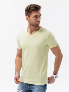 Koszulki męskie - Klasyczna męska koszulka z dekoltem w serek BASIC - limonkowy V24 S1369 - grafika 1