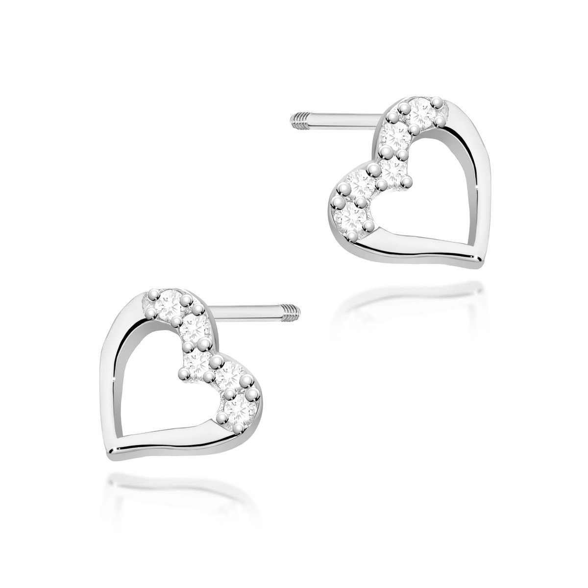 Złote kolczyki z diamentami białe złoto sztyft zakręcany pr. 585