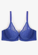 Biustonosze - Niebieski Koronkowy Biustonosz Typu Push-Up Delnena - miniaturka - grafika 1