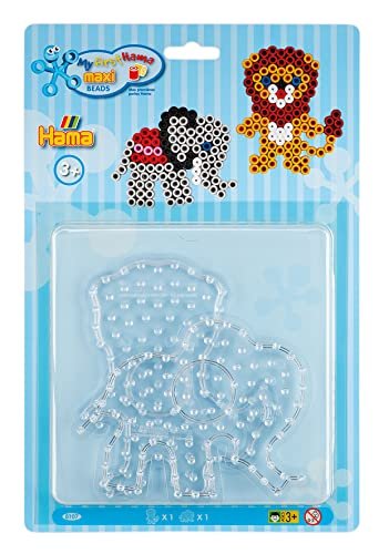Hama Perły 8107 płytki na długopisy, zestaw 2 szt. do prasowania Maxi koraliki o średnicy 10 mm, motywy lewa i słonia, przezroczyste, kreatywna zabawa dla dzieci i młodzieży