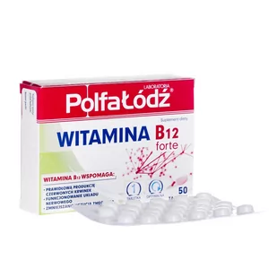 Polfa ŁÓDŹ Vitaminum B12 Forte 10 mcg x 50 tabl Łódź - Witaminy i minerały - miniaturka - grafika 1