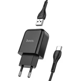 Hoco Ładowarka sieciowa USB + kabel USB-C 2A N2 Vigour czarna - Ładowarki do telefonów - miniaturka - grafika 1