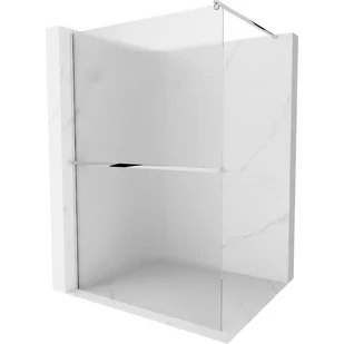 Mexen Kioto+ ścianka prysznicowa z półką i relingiem 80 x 200 cm, prążki 8 mm, chrom - Ścianki i drzwi prysznicowe - miniaturka - grafika 1