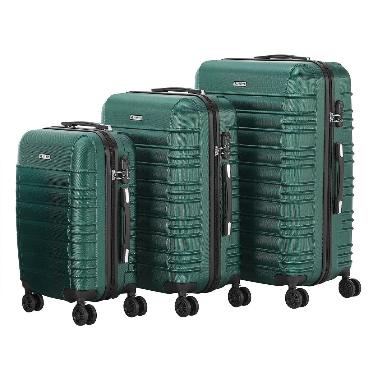 ZESTAW 3 WALIZEK Z TWARDĄ SKORUPĄ NA KÓŁKACH WALIZKA PODRÓŻNA CIEMNOZIELONY