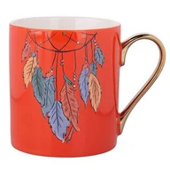 Kubki - Kubek prosty ze złotym uchem Exotic 300 ml pióra pomarańczowy - miniaturka - grafika 1