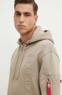 Alpha Industries bluza męska kolor beżowy z kapturem z aplikacją 138333 - Bluzy męskie - miniaturka - grafika 1