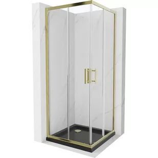 Mexen Rio kabina prysznicowa kwadratowa 70x70 cm, transparent, złota + brodzik Flat, czarny - Kabiny prysznicowe - miniaturka - grafika 1