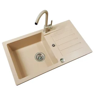 Zlewozmywak granitowy 1-komorowy z ociekaczem FOX z baterią U 77 x 45 x 17 cm beżowy - Zlewozmywaki - miniaturka - grafika 1