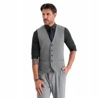 Garnitury - Elegancka męska kamizelka w jodełkę SLIM FIT - szara V1 OM-BLZV-0143 M - miniaturka - grafika 1