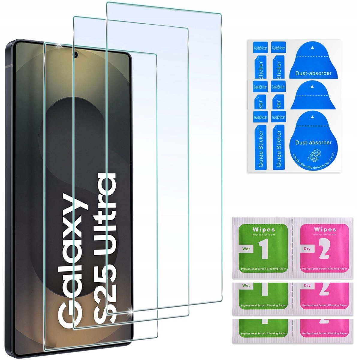 3x SZKŁO HARTOWANE do Samsung Galaxy S25 Ultra SZYBKA 9H zestaw 3 sztuk