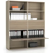 Regały biurowe - B2B Partner Regał biurowy szeroki LAYERS, 4 schowki, 1582 x 400 x 1905, dąb naturalny / dąb bejcowany 611498 - miniaturka - grafika 1