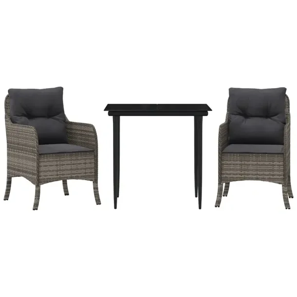 Zestaw mebli ogrodowych rattan PE czarny, stół 80x80x74 cm, krzesła szar