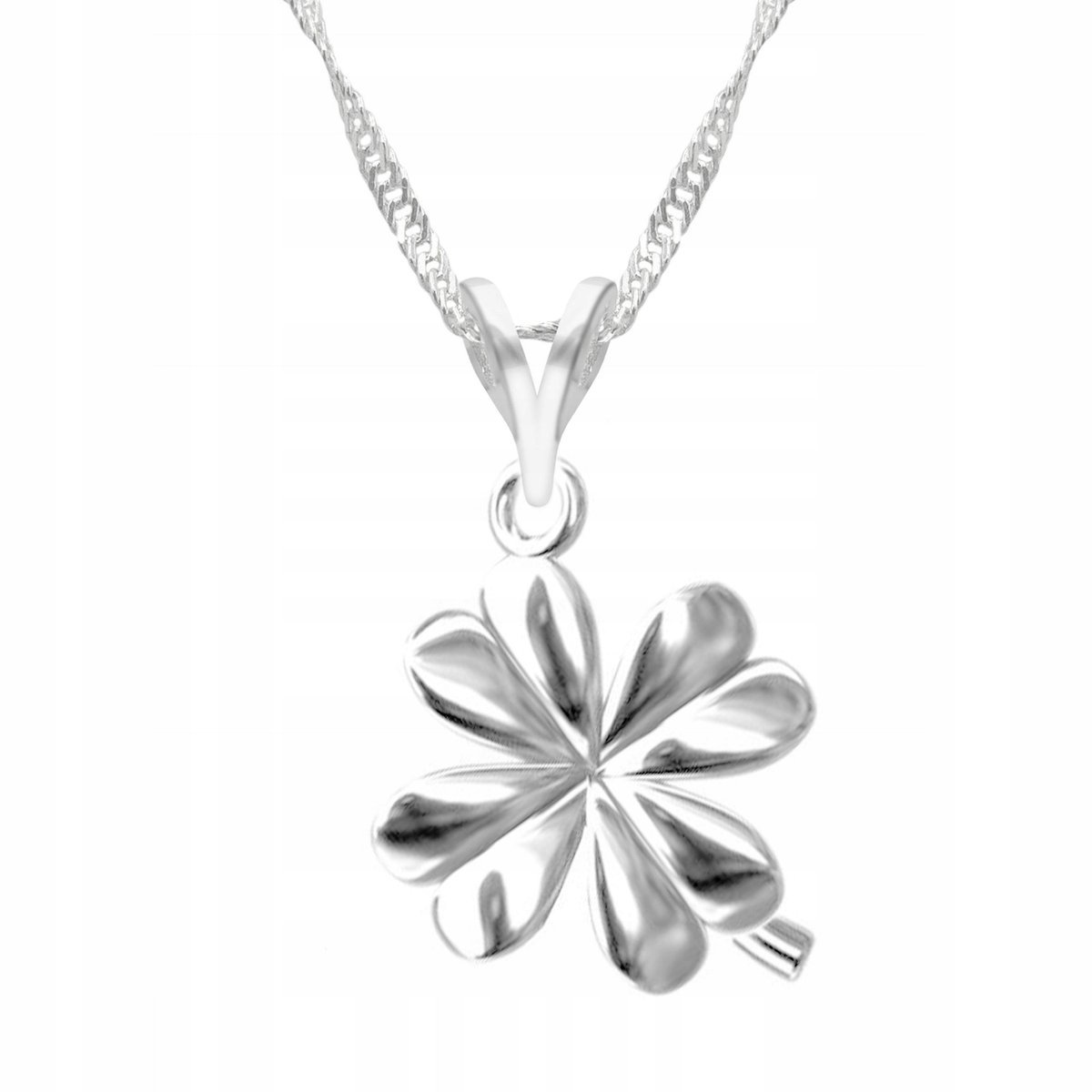 Naszyjnik Srebrny Koniczyna Kwiatek Kwiat Zielony Liść Szczęście SREBRO 925