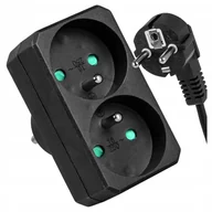 Gniazdka elektryczne - ZŁODZIEJKA ROZGAŁĘŹNIK ELEKTRYCZNY 2 GNIAZDKA Z UZIEMIENIEM CZARNY VAYOX - miniaturka - grafika 1