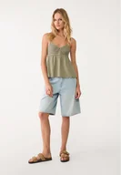 Koszulki i topy damskie - Stradivarius Szydełkowy top z falbaną Khaki M - miniaturka - grafika 1