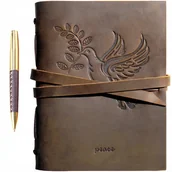 Notesy i bloczki - Notes Dziennik Skórzany Postarzany Vintage Miękki 20 X 15Cm Z Motywem Ptaka - miniaturka - grafika 1