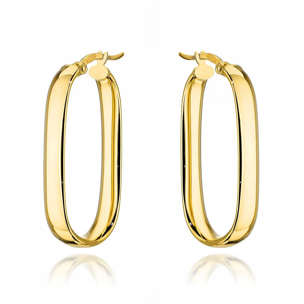 ZŁOTE KOLCZYKI 585 GŁADKIE OWALNE NOWOCZESNE KOŁA +