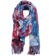 Apaszki i szaliki damskie - Szal szalik Chusta frędzle ciepły roślinny miękki gładki 180x70 cm - miniaturka - grafika 1