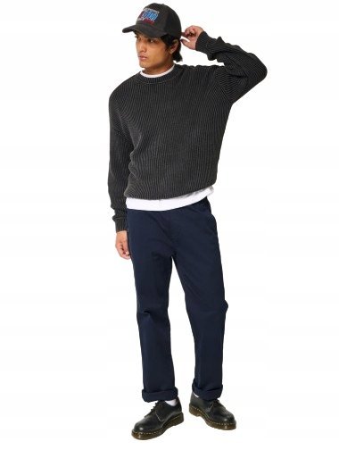 HOLLISTER GRANATOWE CASUAL CHINOSY BAWEŁNIANE Z PASKIEM XL KWB