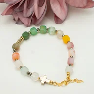 Bransoletki - Różaniec na rękę, dziesiątka różaniec, kolorowy agat, pozłacane srebro - miniaturka - grafika 1