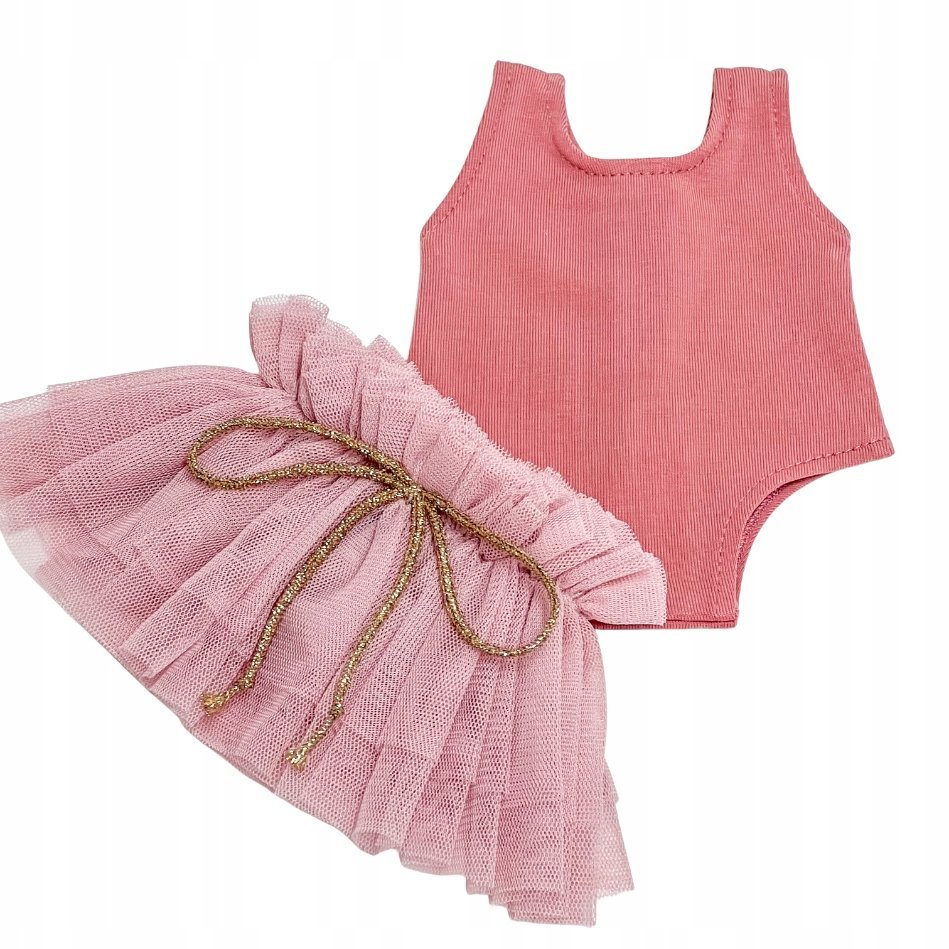 Strój baletnicy dla lalki Miniland 38 cm, body i spódniczka ciemny róż