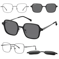 Okulary korekcyjne, oprawki, szkła - Okulary kwadratowe pod korekcję z polaryzacyjną nakładką przeciwsłoneczną CLIP-MC98B-1 grafitowe - miniaturka - grafika 1