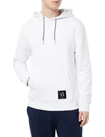 Bluzy męskie - Armani Exchange Męska bluza z kapturem z bawełny French Terry Basic, biała, bardzo duża, biały, XXL - miniaturka - grafika 1