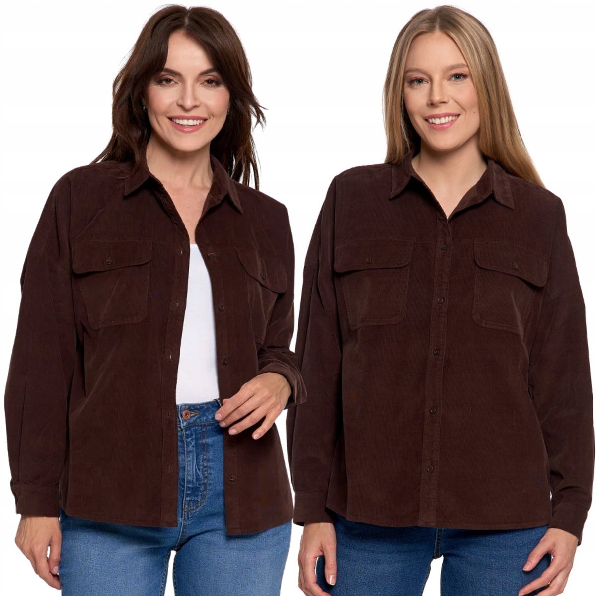 KOSZULA DAMSKA SZTRUKSOWA LUŹNA BAWEŁNIANA Z KIESZENIAMI MORAJ XXL/3XL BROWN