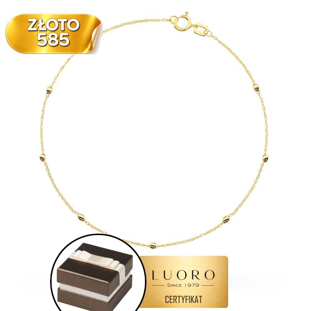 BRANSOLETKA ZŁOTA 585 14K KULECZKI SUBTELNE 17 CM REGULOWANA ELEGANCKA