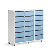 Meble do szkół i przedszkoli - Regał szkolny CASPER, 18 szuflad, biały, błękitny - miniaturka - grafika 1