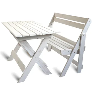 STÓŁ I KRZESŁA OGRODOWE ŁAWKA DREWNIANA ZESTAW NA GRILLA 105CM BIELONY - Meble ogrodowe - miniaturka - grafika 1