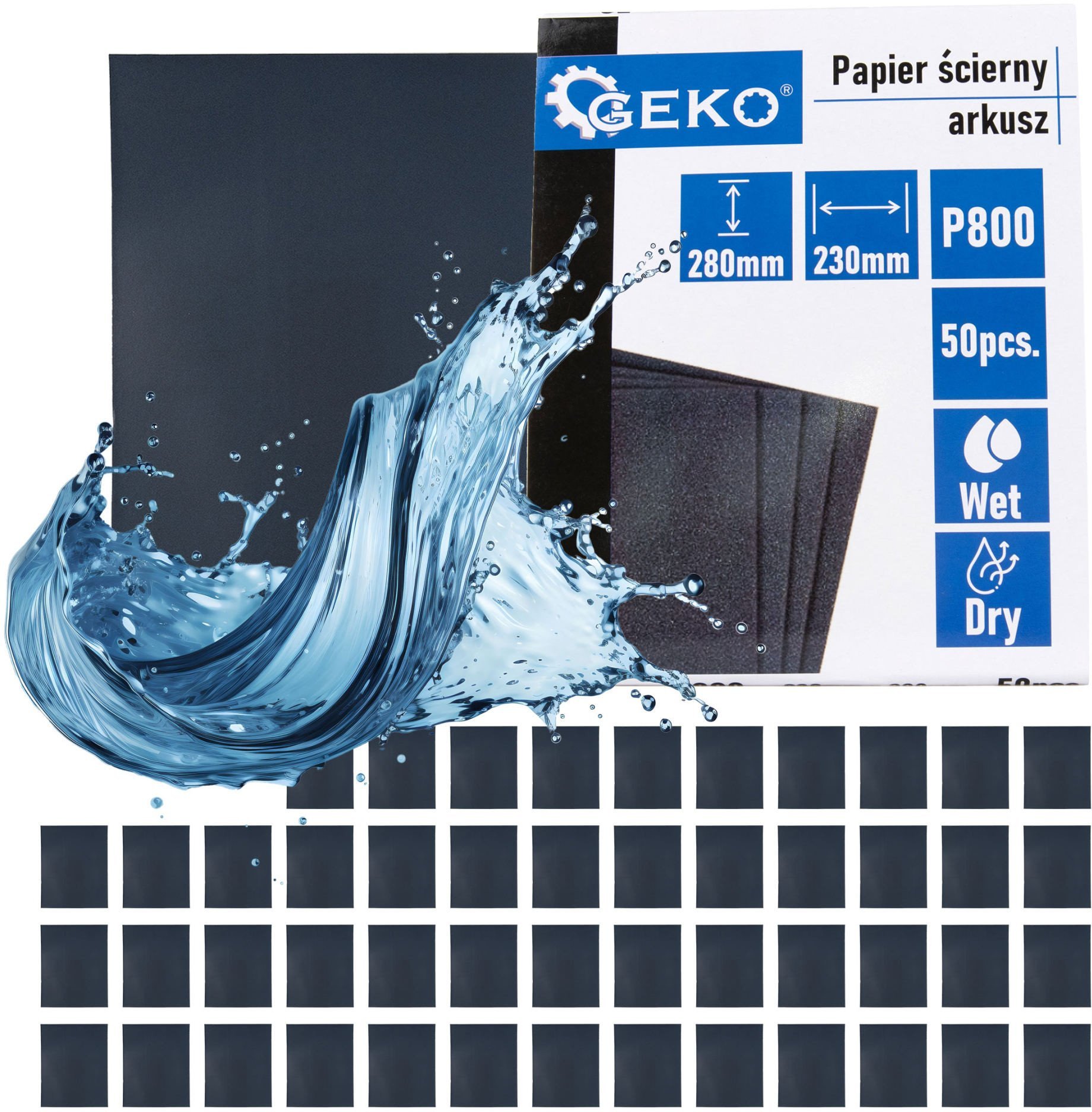 Geko Papier ścierny wodny – arkusz 230x280mm P800 50/1000