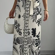 Spódnice - TEMU Elegancka Spódnica Prosta z Kwiatowym Nadrukiem i Wiązaniem, Styl Wakacyjny dla Kobiet - miniaturka - grafika 1