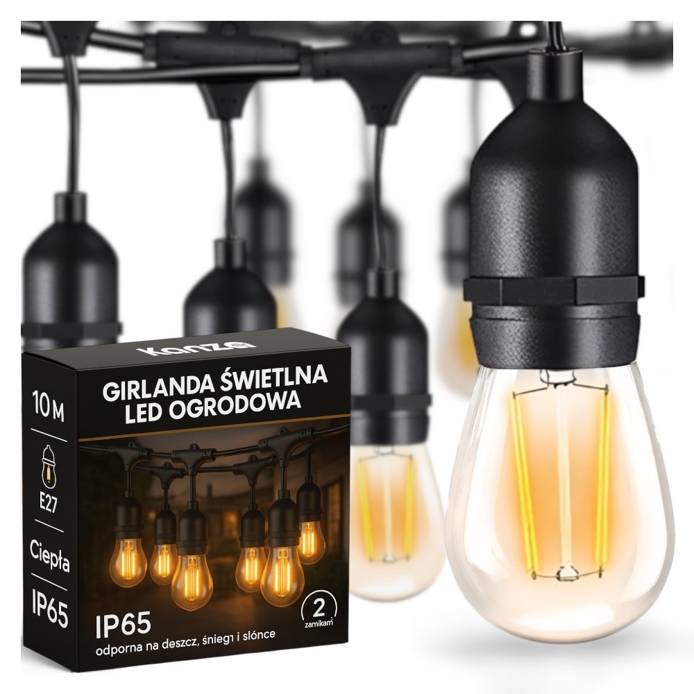 GIRLANDA OGRODOWA PREMIUM LED 10M 10X E27 LAMPKI ZEWNĘTRZNE WODOODPORNE 20W