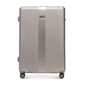 Walizki - Duża walizka z polikarbonu w pionowe tłoczenia szampańska - miniaturka - grafika 1