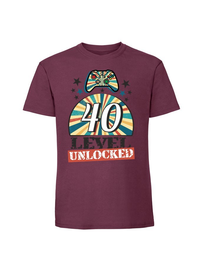 Męska koszulka z nadrukiem - 40 Level Unlocked Burgundowy XXL