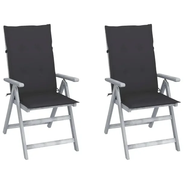 Zestaw 2 Krzeseł Ogrodowych z Poduszkami, Drewno Akacjowe, Szare, 57x69x11