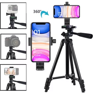 Statyw uniwersalny Alogy Tripod uchwyt do telefonu stojak 1/4 do kamer GoPro z pilot Bluetooth, pokrowiec Czarny - Statywy fotograficzne - miniaturka - grafika 3