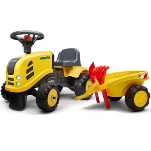 FALK Traktorek Baby Komatsu Żółty z Przyczepką + akc. od 1 roku - Jeździki dla dzieci - miniaturka - grafika 1