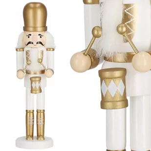 Dziadek do orzechów 30,5 cm z bębenkiem drewniany żołnierzyk złoty, figurka świąteczna - Ozdoby bożonarodzeniowe - miniaturka - grafika 1