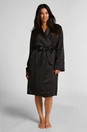 Szlafroki damskie - Hunkemöller Satynowy szlafrok z polarem Czarny - miniaturka - grafika 1