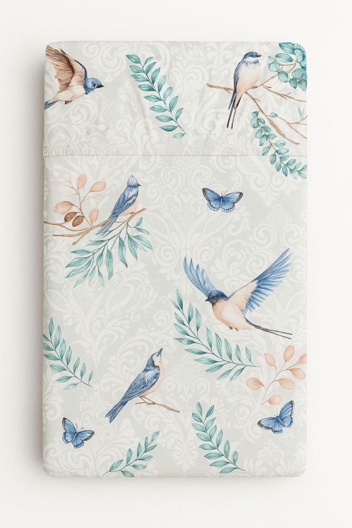 Prześcieradło bawełniane z gumką do łóżeczka 120x60 cm - blue birds
