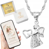 Biżuteria dla dzieci - SREBRNY ŁAŃCUSZEK KOMUNIJNY Z ANIOŁEKIEM Z CYRKONIAMI 40CM NA PREZENT 925 - miniaturka - grafika 1