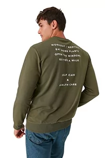 Bluzy męskie - Trendyol Męska bluza z okrągłym dekoltem i napisem, Khaki, M - grafika 1