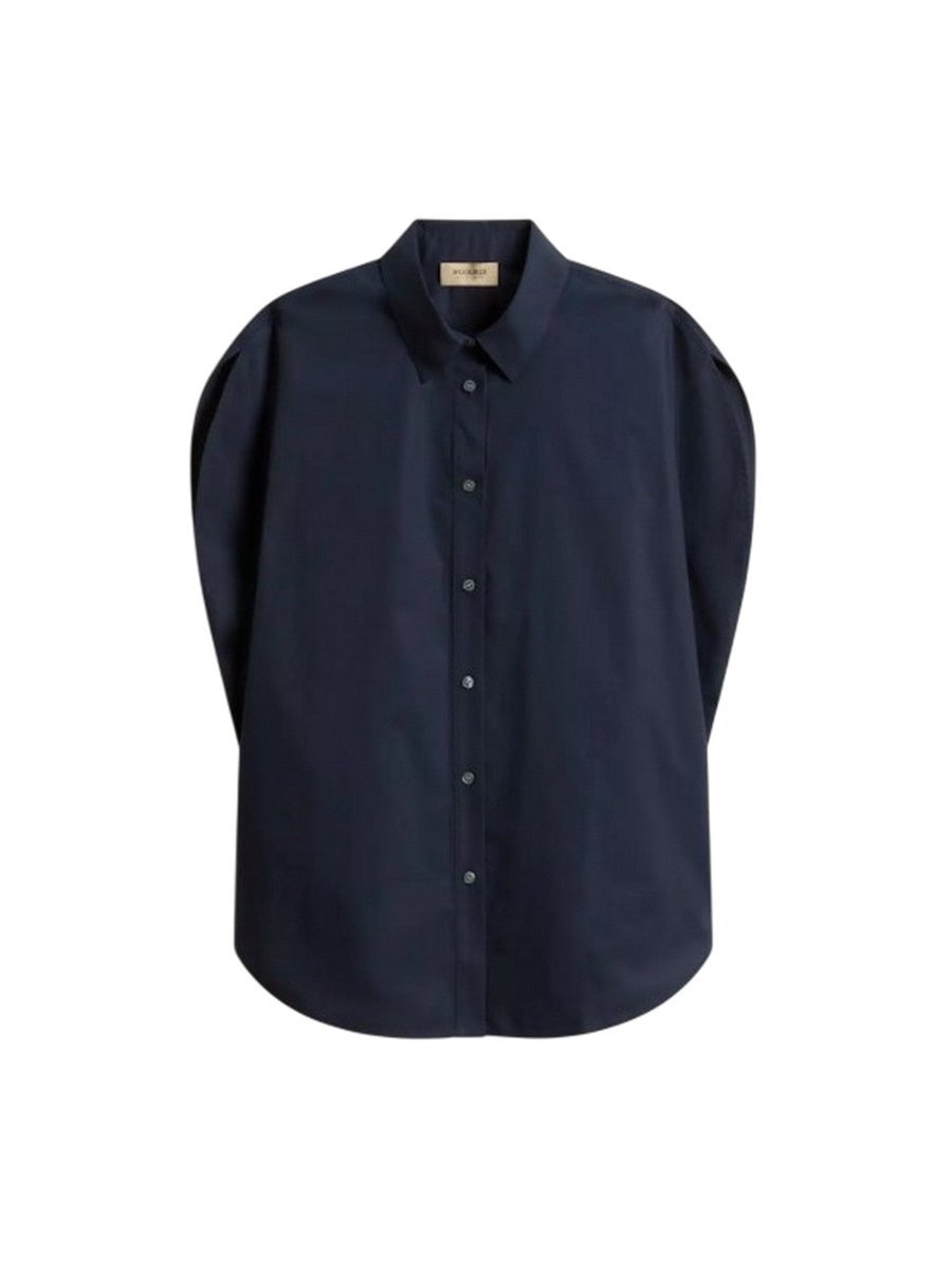 bluse damskie woolrich - bawełna poplin blouse melton niebieski - niebieski