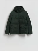 Kurtki męskie - Reserved - Sztruksowa kurtka z kapturem - ciemnozielony - miniaturka - grafika 1