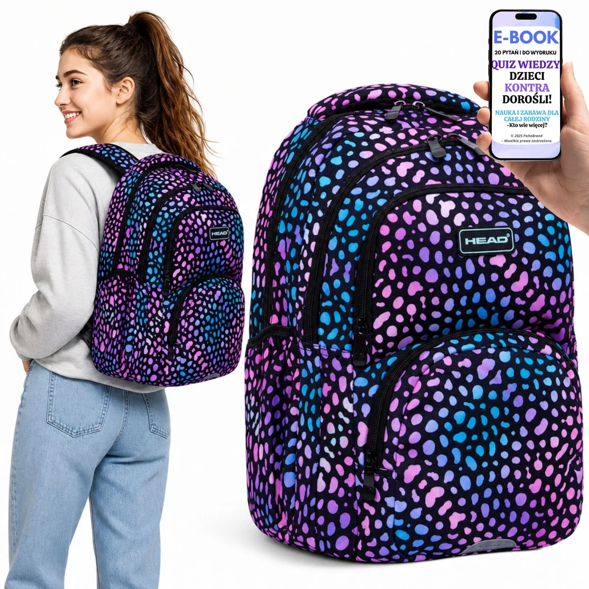 Duży Plecak do Szkoły HEAD Gemstone Element 27L A4 3 Komory Laptop + E-BOOK-2