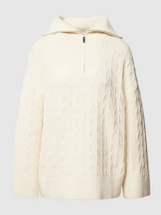 Sweter z dzianiny z mieszanki bawełny i wełny z fakturowanym wzorem - Swetry damskie - miniaturka - grafika 1